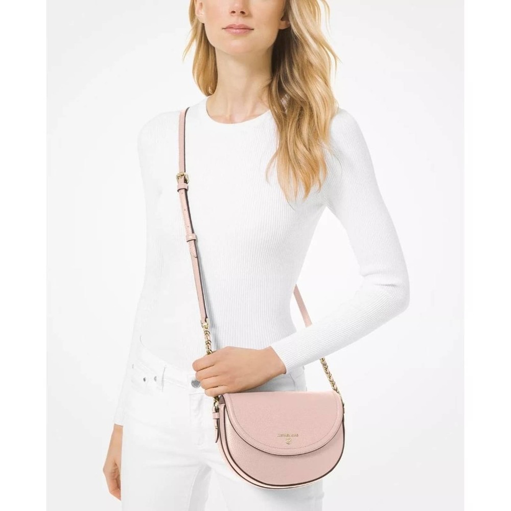 Michael Kors Pink Saffiano Leather Crossbody Bag with Gold Chain